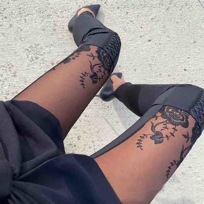 Women's black splicing lace pants