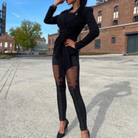 Women'S Black Splicing Lace Pants - Thumbnail 3