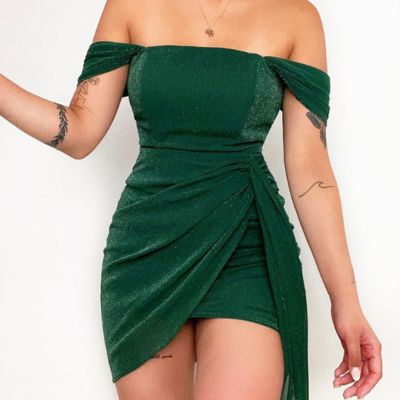 Green fashion sexy one-shoulder dress