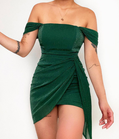 Green Fashion Sexy One-Shoulder Dress