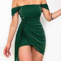 Green Fashion Sexy One-Shoulder Dress - Thumbnail 2