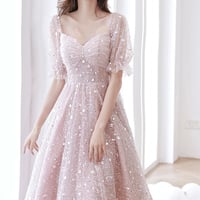 Pink tulle sequins short prom dress homecoming dress - Thumbnail 2