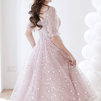 Pink tulle sequins short prom dress homecoming dress - Thumbnail 4