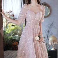 Pink tulle sequins short prom dress homecoming dress - Thumbnail 5