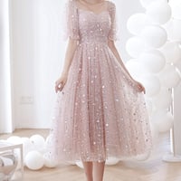Pink tulle sequins short prom dress homecoming dress - Thumbnail 6