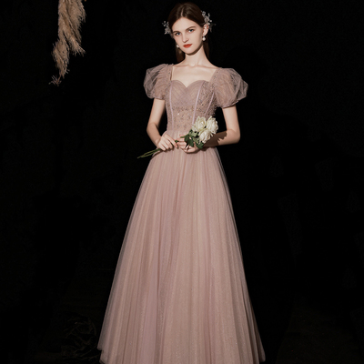 Stylish tulle sequins long prom dress a line evening dress - Thumbnail 1