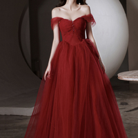 Red tull beads long prom dress A line evening dress - Thumbnail 6