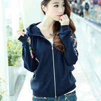 Lovely Floral Design Blue Hoodie Jacket 3 sizes - Thumbnail 4