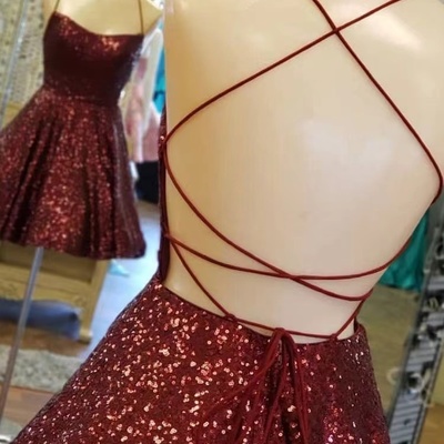  burgundy homecoming dresses short length sequins - Thumbnail 2