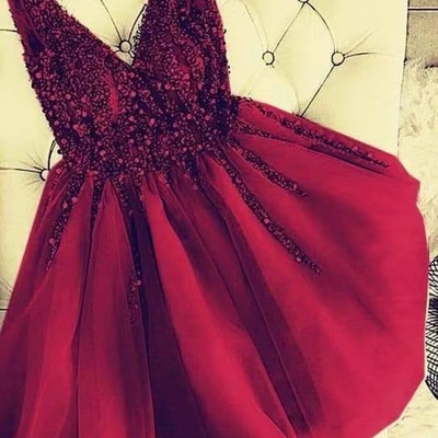 V neck homecoming dresses with rhinestones - Thumbnail 2