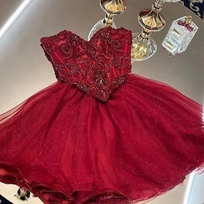 Strapless short homecoming dresses with beaded - Thumbnail 1