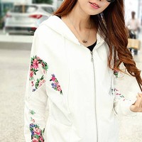 Lovely Floral Design White Hoodie Sweater Jackets 3 sizes - Thumbnail 2