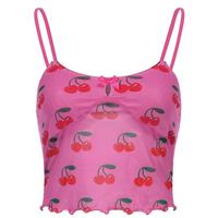 Cherry Printed Mesh Camisole Top - Thumbnail 4