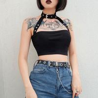 Punk Choker Buckle Black Halter Top - Thumbnail 1