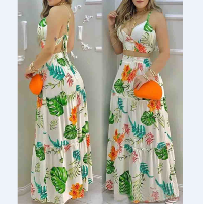 Fashion Women's Sleeveless Print Two-piece Set