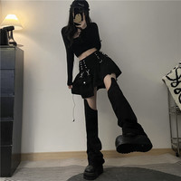 Rivet pleated hakama short skirt detachable two-wear jeans - Thumbnail 1