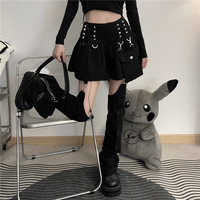 Rivet pleated hakama short skirt detachable two-wear jeans - Thumbnail 2