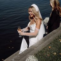 Gorgeous Sheath Cowl Neck White Satin Wedding Dresses - Thumbnail 2