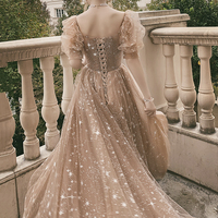 Cute tulle sequins long prom dress A line evening dress - Thumbnail 3