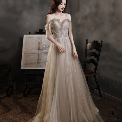 Stylish tulle long prom dress a line evening gown - Thumbnail 3