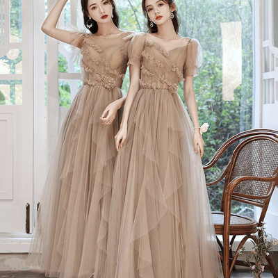 Cute tulle long prom dress a line evening dress - Thumbnail 2