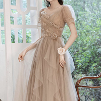 Cute tulle long prom dress A line evening dress - Thumbnail 3