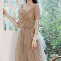 Cute tulle long prom dress A line evening dress - Thumbnail 4