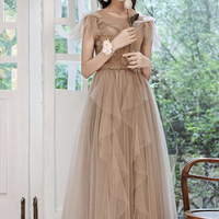 Cute tulle long prom dress A line evening dress - Thumbnail 8