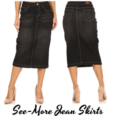 Jenny mid-length black wash denim skirt