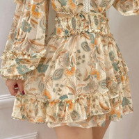 V-Neck Sexy Long Sleeve Print Dress - Thumbnail 3