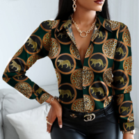 Women's Leopard Print Long Sleeve Cardigan Print Shirt - Thumbnail 1