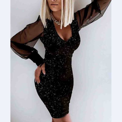 Design v-neck sexy long sleeve dress