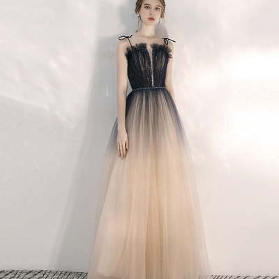 Stylish tulle sequins long prom dress evening dress - Thumbnail 1