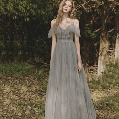 Cute tulle long prom dress a line evening dress - Thumbnail 3