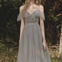 Cute tulle long prom dress A line evening dress - Thumbnail 1