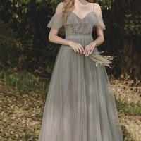 Cute tulle long prom dress A line evening dress - Thumbnail 5