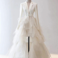 White v neck tulle long prom dress high low evening dress - Thumbnail 2