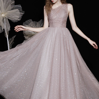 Pink tulle tea length prom dress evening dress - Thumbnail 1