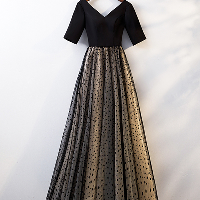 Black tulle long prom dress black evening dress - Thumbnail 2