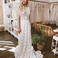 Boho wedding dress Bohemian Lace Wedding Dress,1403 - Thumbnail 1