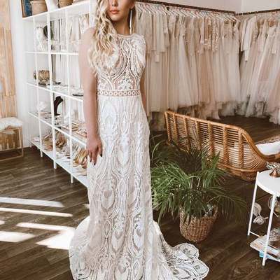 Boho wedding dress bohemian lace wedding dress,1403 - Thumbnail 1