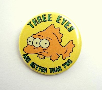 Three eyed fish - pinback button, magnet or clip 1.5 Inch (38mm)