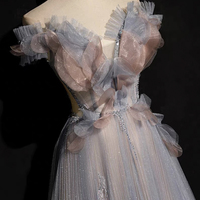 Gray tulle sequins long prom dress A line evening dress - Thumbnail 1