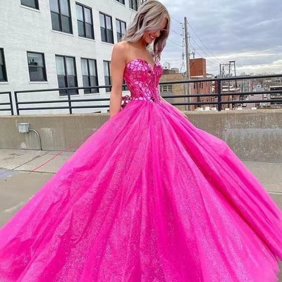 Sparkly fuchsia prom dresses with rhinestones - Thumbnail 4
