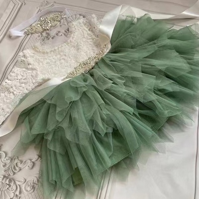 Short flower girl dresses with sash rhinestones - Thumbnail 2