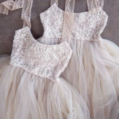 Flower girl dresses floor length with beaded - Thumbnail 2