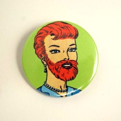 Bearded woman - pinback button, magnet or clip 1.5 inch (38mm)