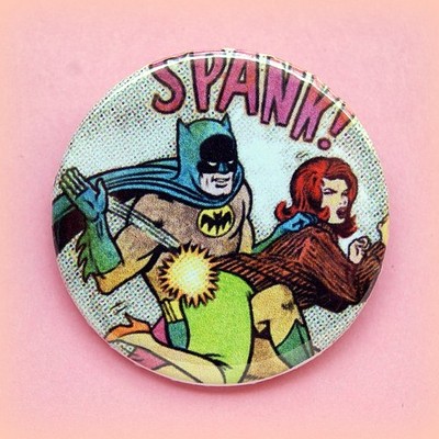 Batman spank - pinback button, magnet or clip 1.5 inch (38mm)