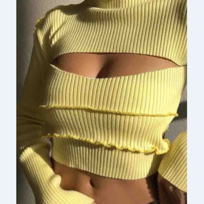 Solid color women's long sleeve yellow top