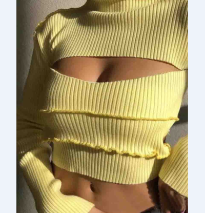 Solid Color Women's Long Sleeve Yellow Top